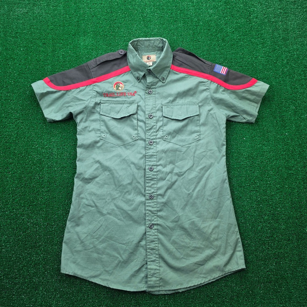 Trail Life USA Scouting Uniform Shirt Youth Large Green Button Down Outdoors